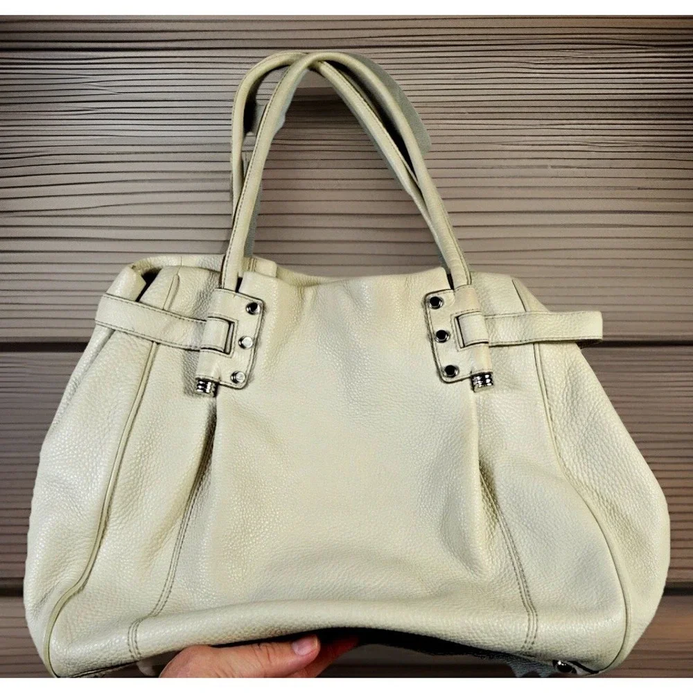 Banana Republic‎ Large Ivory Pebbled Leather Handbag Satchel Bag